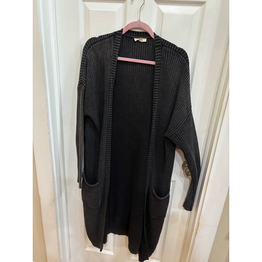 Oddi Very Oversized Long Knit Charcoal Cardigan Size M/L Gray Open Front Pocket - Picture 2 of 6
